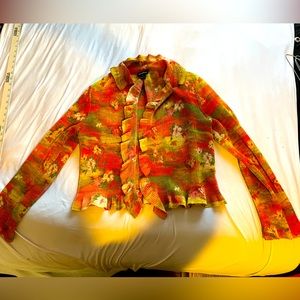 Caeliann Ribbed Ruffle Collared Long Sleeve Cardigan  Blouse Top Size XL